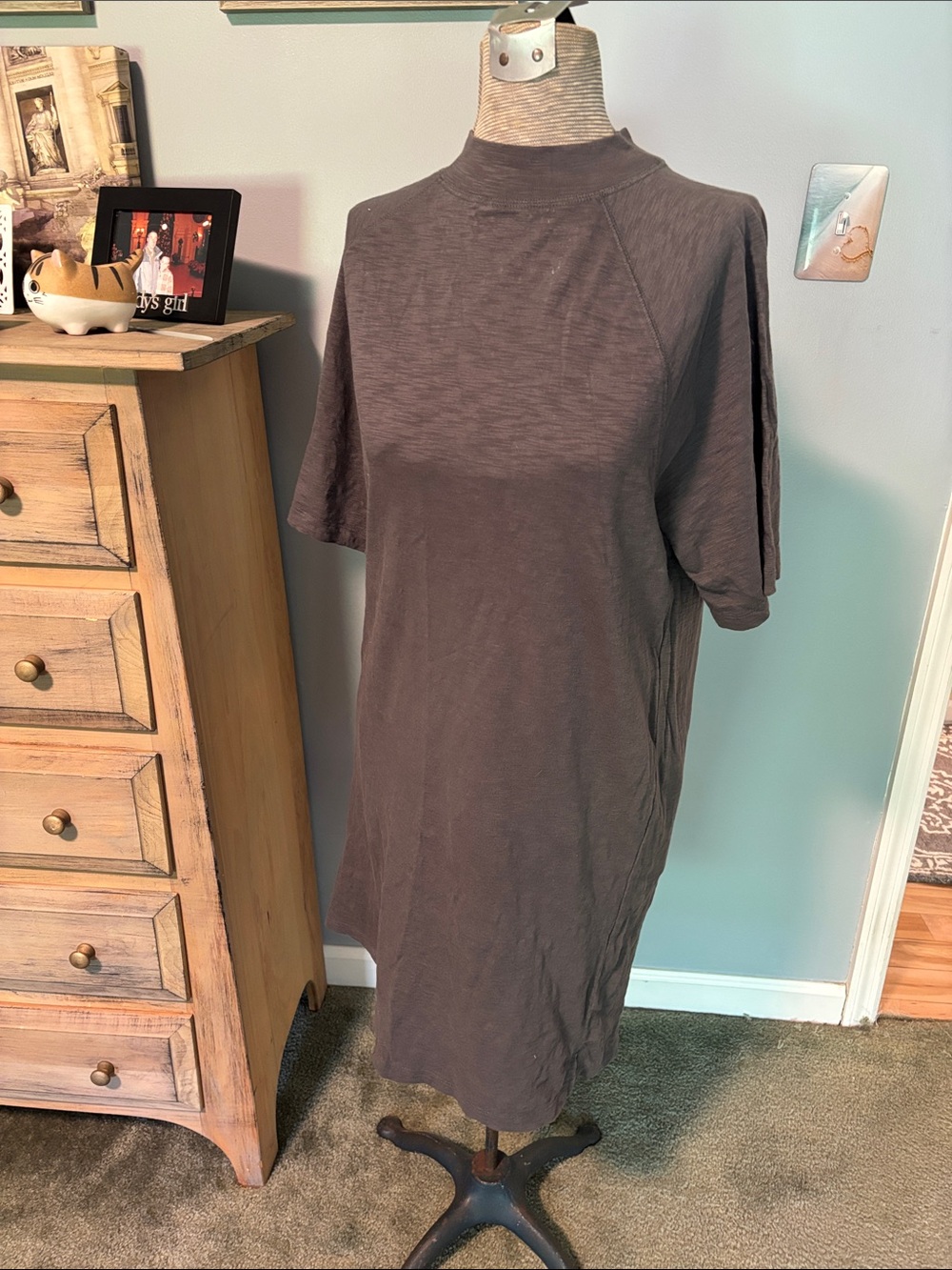 Universal Thread Cotton Charcoal Short-Sleeve Mock Neck Midi T-Shirt Dress